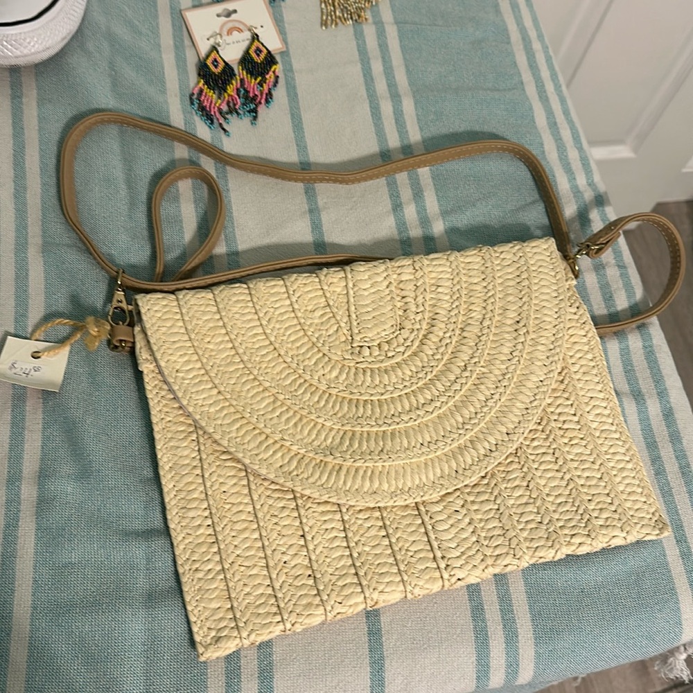 Cream Rattan Clutch